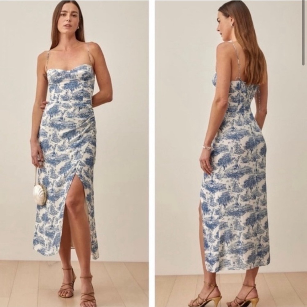Reformation Blue and White Toile Slip Dress